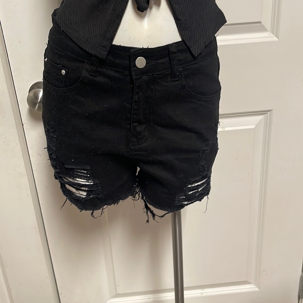 Black denim shorts